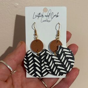 Leather and Cork Black & Brown Patterned Leather Earrings